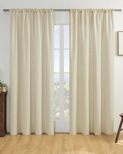 Joydeco Linen Curtains, 90 Inch Length, 2 Panels Set for Living Room, Light Filtering