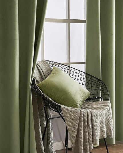 MIULEE Sage Velvet Curtains Green Thermal Insulated Soundproof Room Darkening Blackout Curtains/Grommet Black Out Window Drapes for Living Room/Bedroom/Home Theatre Decor 52 x 108 Inches 2 Panels