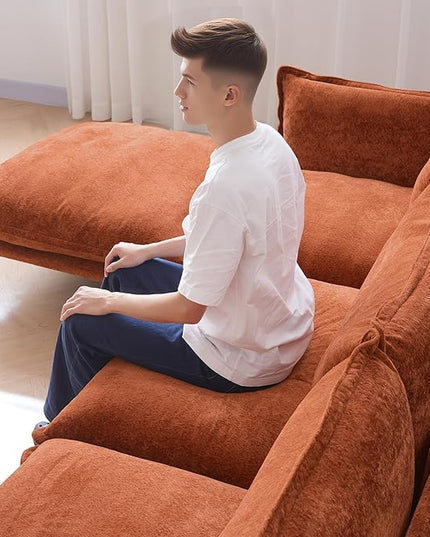 WJShome Velvet Modular Sectional Sofa with Chaise,111" Modern U-Shaped Couch for Living Room, 3-Seater Sofa with 2 Ottomans with Removable Cushions and 8" High Metal Legs, Easy to Clean, Terracotta