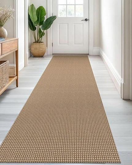 KOZYFLY Runners for Hallways 2.6x8 ft Washable Kitchen Runner Non Slip Rubber Backed Hall Runners Cotton Entryway Runner Rugs Floor Carpet for Indoor Backdoor Bedroom Kitchen, Tan/Orange/Brown