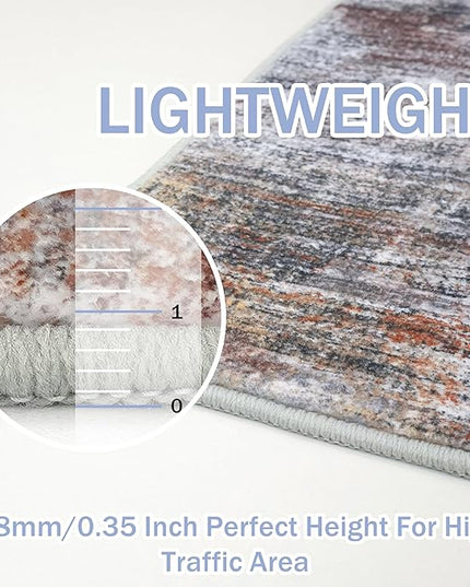 IOHOUZE Abstract Runner Rug 2x8 Ft Washable Runners for Hallways, Non Slip Kitchen Runner Soft Printed Faux Wool Entryway Runner Indoor, Modern Abstract Floor Carpet for Hall Bedroom, Orange Grey