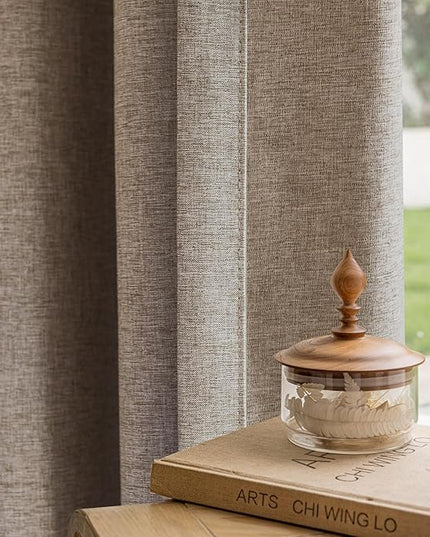 Textured Linen Double Pleated 100% Blackout Curtains for Bedroom/Living Room Blackout Curtains 96 Inches Long, Energy Saving Window Treatment Curtains,84Wx96Lx2, Rust Brown