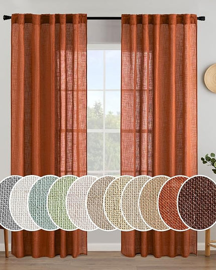MIULEE Rust Curtains 84 Inch Length 2 Panels for Bedroom Living Room, Terracotta Burnt Orange Soft Thick Linen Textured Window Drapes Semi Sheer Light Filtering Back Tab Burlap Look Fall Boho Decor