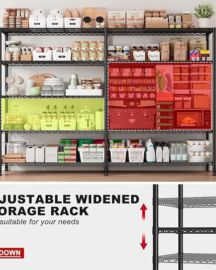 REIBII 70" W Storage Shelves Heavy Duty Load 1600LBS, Metal Shelving 5-Tier Wire Shelving Unit Metal Shelves for Storage Adjustable Shelving Rack for Pantry Kitchen 70" W*15.8" D*72.4" H, 2 Pack