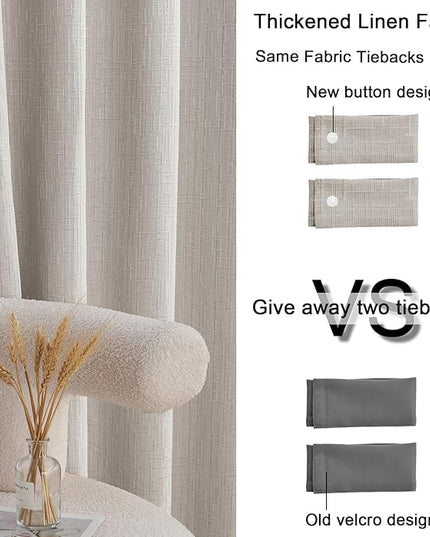 Linen Curtains 188 inch Length 2 Panels for High Ceiling Extra Long Thick Faux Linen Window Drapes Burlap Textured Curtains with Grommet for 2 Story High Living Room (52x188 Beige)
