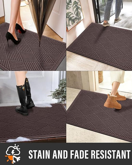 Sturdy Front Door Mat, Absorbent Muddy Dirt Resist Welcome Door Mats Outdoor Indoor, Stain and Fade Resistant, Non-Slip Rubber Backing Low Profile Doormat for Entryway, 47×32, Coffee