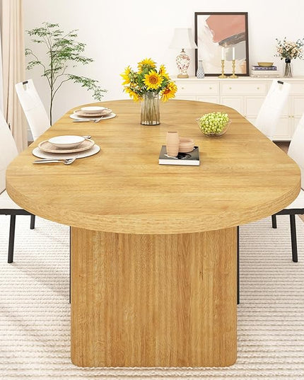 70.8 in Dining Table for 4 5 6 | Modern Natural Rectangular Kitchen Table W/Waterproof Wood Tabletop,Farmhouse Long Dining Room Tables W/Foot Pads&Wood Strip Base for Kitchen Living Room