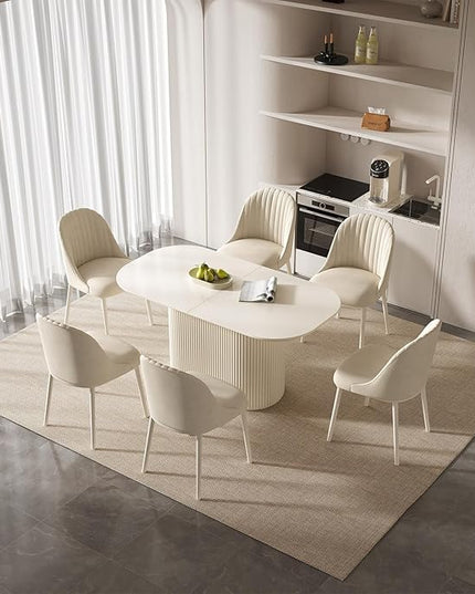 Guyii 62.99" Oval Dining Table Set with 6 Chairs, Modern Kitchen Table Set, Indoor Rectangular Dining Room Table for Kitchen, Living Room, Bar, Breakfast Nook, Cream White