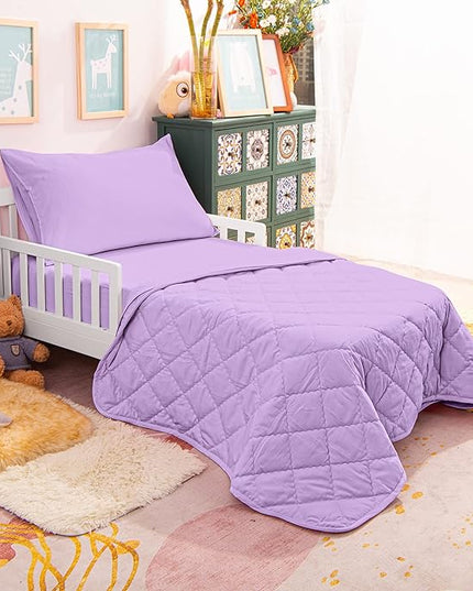 NTBAY Toddler Bedding Set - 4 Piece Soft and Breathable Crib Bedding Set for Boys and Girls, Includes Quilted Comforter, Fitted Sheet, Flat Top Sheet and Envelope Pillowcase, Lavender