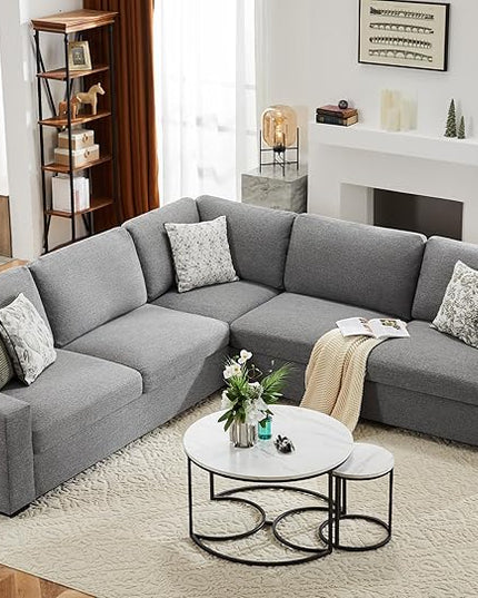 ABCASA 112" L Shaped Sectional Sofa with Detachable Sofa Cover, Reversible Sectional Modular Couch for Living Room, Linen Fabric Corner Couch with 7 Seats, Grey