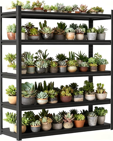 Garage Shelves,14-48''W Heavy-Duty Storage Shelves, Double-Layer Uprights, Thickened Shelves, Waterproof &Rustproof, Suitable for Indoor & Outdoor Use. (BLACK, 5TIER 45''W*16''D*72''H, 5-TIER)