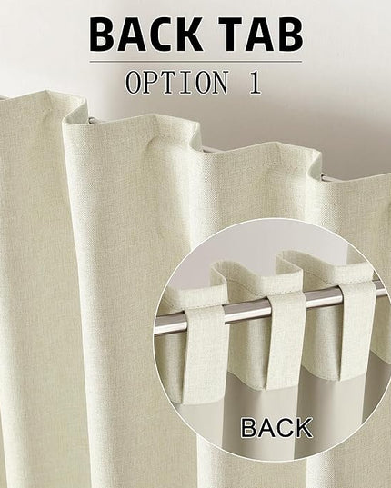 DUALIFE 100% Blackout Linen Cream Beige Curtains 84 Inch for Living Room Darkening, Bedroom Linen Drapes 84 Inches Long Rod Pocket/Back Tab Heat Blocking Bohemian Pleated Window Curtain(50"x84"x2)