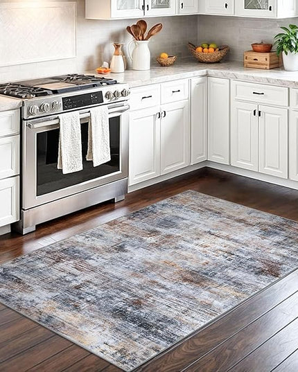IOHOUZE Abstract Area Rug 3x5 Ft Washable Rugs for Entryway Indoor, Non Slip Kitchen Rug Printed Faux Wool Throw Rugs, Indoor Door Mat for Door Entrance Foyer Living Room, Orange Grey