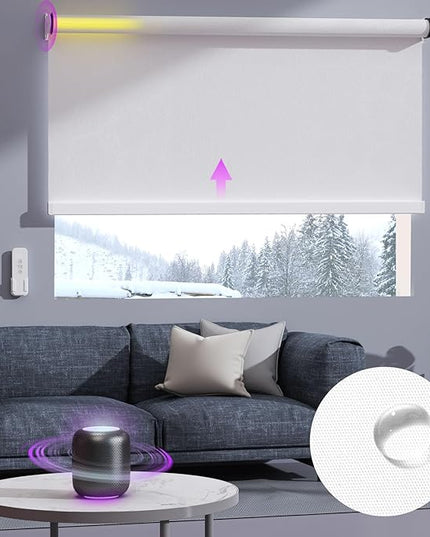 Astomi Motorized Smart Blinds for Windows, Automatic Roller Blackout Shades with Remote Control Compatible with Alexa Google Assistant Customized, Vinyl-Pure White