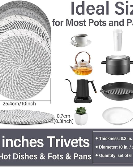 Billbotk 10" Trivets for Hot Dishes, Hot pots and Pans, Set of 6, Heat Resistant Pot Holders for Kitchen, Hot Pads for Countertops