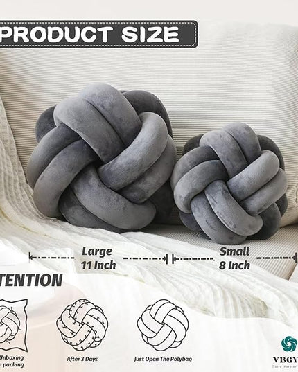 Knot Pillow Ball, Soft Decorative Throw Pillows Cushion, 11 Inch Round Plush Knotted Pillows Dark Gray Pillow, Modern Home Throw Knot Decorative Cushion for Bedroom, Sofa, Couch
