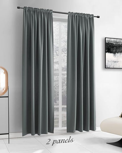 DONREN Bedroom Blackout Curtains Panels - Energy Saving Thermal Insulated Solid Rod Pocket Blackout Draperies for Patio (1 Pair, 60 inches by 108 Inch Length,Medium Grey)