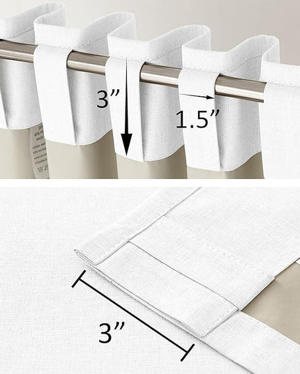 DUALIFE Full Blackout Pure White Curtains 63 Inch Long Linen Textured Curtains Thermal Insulated Heat Blocking Noise Reducing Vintage Drapes for Nursery Bedroom Rod Pocket&Back Tab 2 Panels 50W x 63L