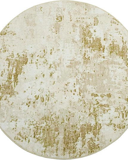 Modern Abstract 6x6 Round Area Rug Non Slip Non Shedding Rug Low Pile Stain Resistant for Bedroom Living Room Office Dining Room,Golden Grey