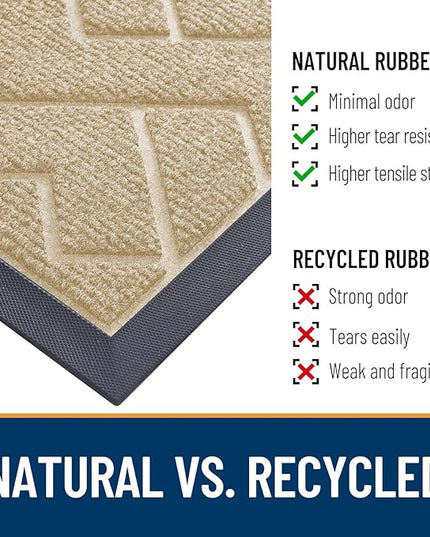 OLANLY Front Door Mat Indoor Outdoor Entrance, Waterproof All-Season, All-Weather Doormat, Sturdy Natural Rubber, Low Profile, Easy Clean Patio Porch Entryway Mat, Herringbone Brick (Beige, 29.5x17)
