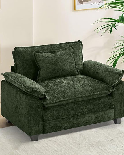 Modular Sectional Sofa, Comfy Cloud Couch Sectional Sofa, Chenille Sofa Sleeper Deep Seat Sofa with Throw Pillows for Living Room (Green, 53"- Single Seat)