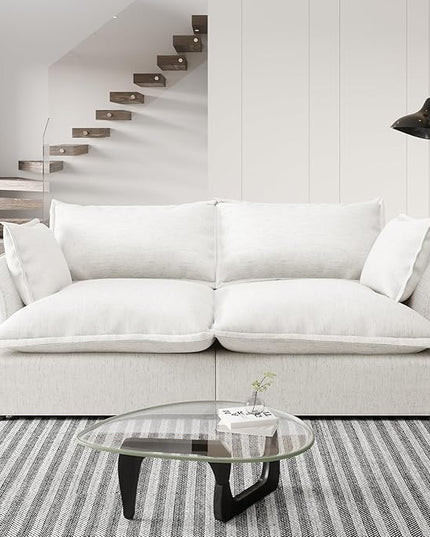 Loveseat Cloud Modular Sectional Sofa, 2 Seater Convertible Deep Seat Sectional Couch, Cozy Down Fill Sofa, Detachable Couch Cushion Covers, Corner Sofa for Living Room, Office, Cream White