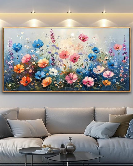 QIYILEXWART Large Wall Art For Living Room Canvas Wall Decor For Bedroom Watercolour Painting Office Decoration Colorful Flowers Wall Picture Artwork Ready To Hang Home Decor Wood Framed