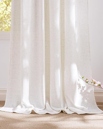 NICETOWN 230GSM Linen Blend Semi Sheer Curtains 96 inches Long, Back Tab & Rod Pocket with Pleat Tab Privacy Farmhouse Window Treatments Light Filtering for Living Room, W52 x L96, 2 Panels
