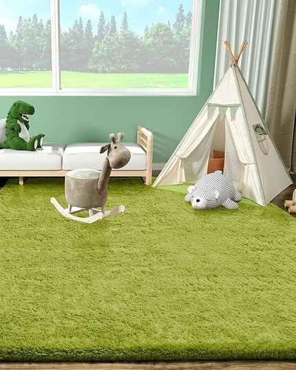 Ophanie Green Rug Grass Area Rugs for Bedroom, 4x6 Shag Fluffy Carpet, Fuzzy Furry Plush Soft Cute Kids Baby Girls Shaggy Bedside Indoor Floor Carpets for Teen Dorm Home Decor Aesthetic, Nursery
