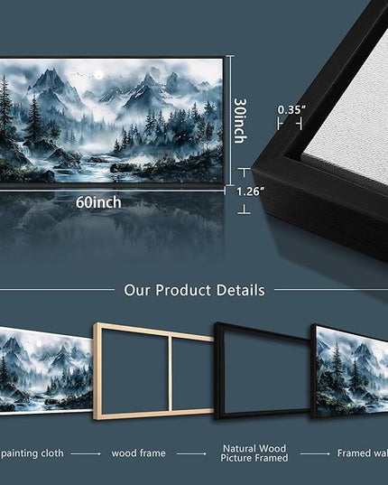 ERQINHUA Large Wall Decor For Bedroom Black Framed Canvas Wall Art For Living Room Office Decorations Misty Forest Wall Paintings Tree Landscape Pictures Artwork Modern Home Decor 30x60 Inches