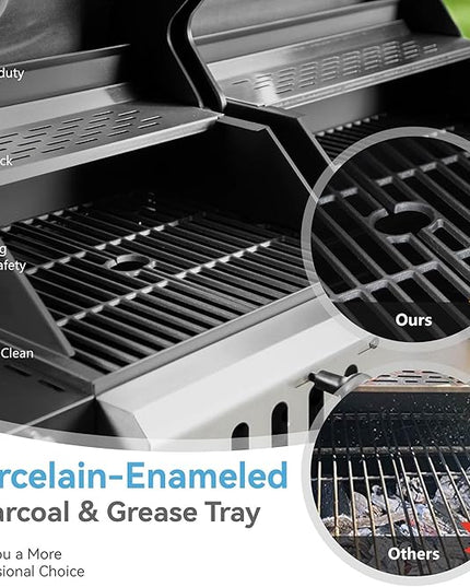 3 Burner Propane Gas and Charcoal Grill Combo with Side Burner & Porcelain-Enameled Cast Iron Grates, 37,000 BTUs 685 SQIN Dual Fuel Outdoor BBQ Grill for Patio Garden Picnic Backyard Barbecue Cooking