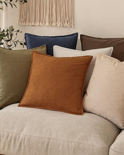 Foindtower Pack of 2, Decorative Linen Soild Throw Pillow Covers Soft Accent Lumbar Cushion Case Farmhouse Pillowcase for Chair Couch Sofa Bedroom Living Room Home Decor 12 x 20 Inch Autumn Orange