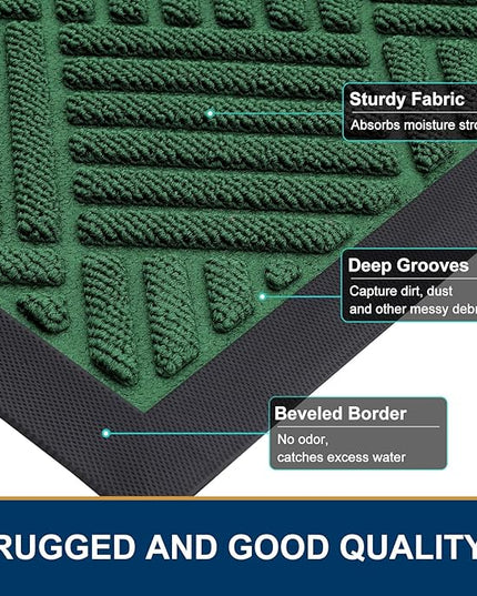 Smiry Front Door Mat Outside Entrance, Heavy Duty Outdoor Indoor Natural Rubber Doormat, Non Slip, Trap Dirt and Moisture, Easy Clean, Low Profile Patio Porch Entryway Mat, 59x35, Green