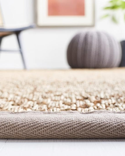 SAFAVIEH Natural Fiber Collection Runner Rug - 2'6" x 16', Natural & Grey, Seagrass, Basketweave Pattern with Border (NF114P)