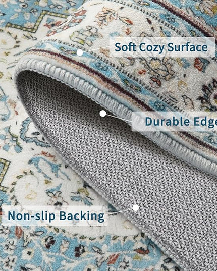 Ciicool Washable Runner Rug Non Slip, 2'x6' Blue Hallway Rug Vintage Kitchen Rugs Carpet for Bedroom Laundry Bathroom Decor