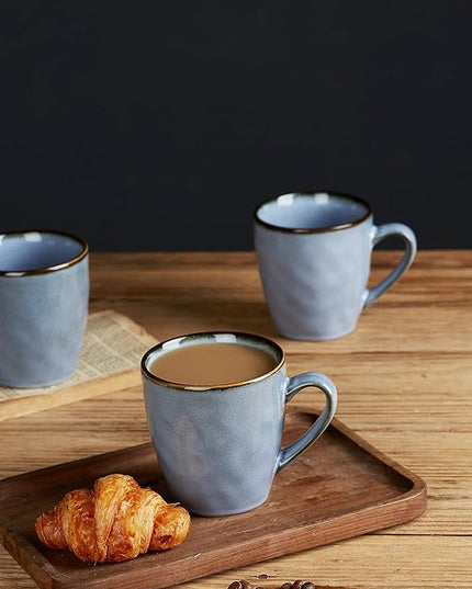 famiware Coffee Mugs Set of 4, Ocean Round 11.5oz Coffee Cup Set with Handle for Cocoa, Milk, Hot Chocolate, Tea or Water, Stoneware Cups for Kitchen, Reactive Glaze, Microwave Dishwasher Safe, Blue
