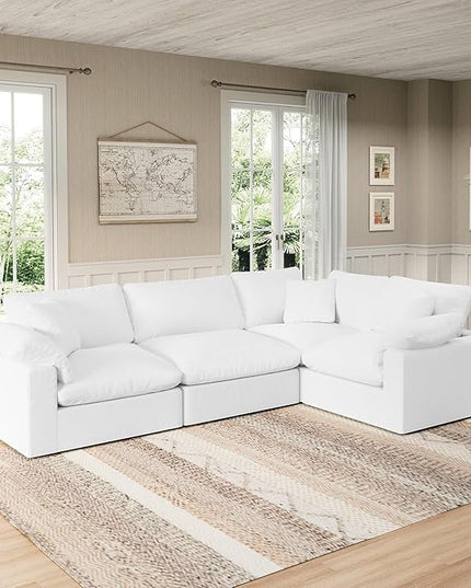 Modular Sectional Sofa Cloud Couch,Down Filled Comfy Cloud Modern Sofa,White Linen Oversized Couch Cushion Covers Removable for Living Room