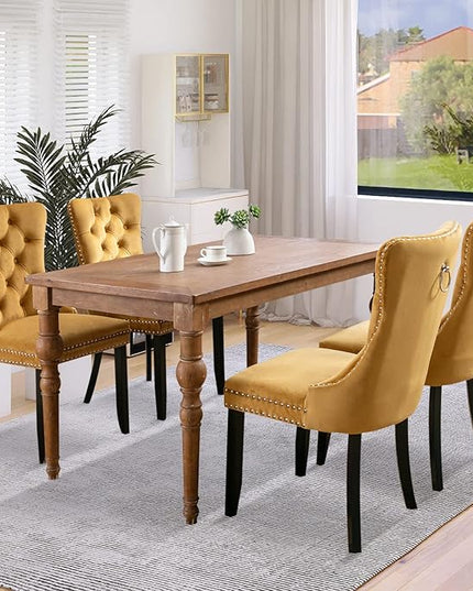 SoarFlash Velvet Dining Chairs Set of 4, Tall Back Side Chair, Modern Upholstered High-end Tufted Side Chair with Button Back Ring, Solid Wood Legs (Gold)
