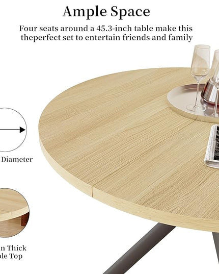 45.3'' Walnut Round Dining Table Set for 4, Mid Century Modern Small Coffee Set for Dining Room Kitchen Apartment (Cream Table + 4 White Chairs)