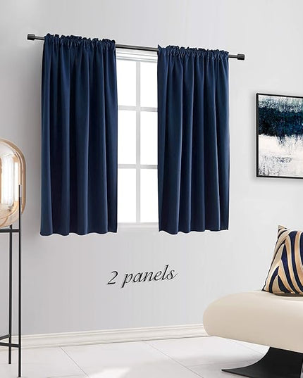 DONREN 48 Inch Curtains for Boy's Room - Blackout Thermal Insulated Window Drapes with Rod Pocket for Short Windows (2 Panels,52 x 48 Inch,Navy Blue)