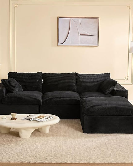 106.3” Sectional Couches for Living Room, Cloud Couch, Modular Sectional Sofa, Convertible Sofas Bed, Deep Seat Sofa, L Shaped Cozy Sofa Furniture Set, Corduroy, Black