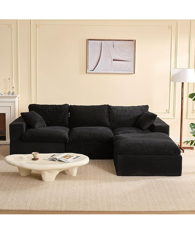 106.3” Sectional Couches for Living Room, Cloud Couch, Modular Sectional Sofa, Convertible Sofas Bed, Deep Seat Sofa, L Shaped Cozy Sofa Furniture Set, Corduroy, Black