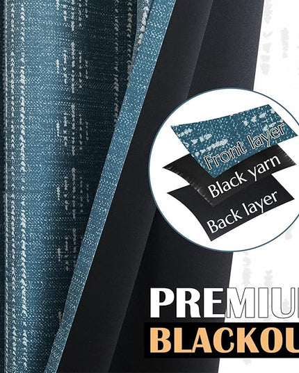 jinchan 95% Blackout Boho Curtains 96 Inch Length for Bedroom White on Blue Geometric Printed Grommet Top Room Darkening Thermal Insulated Window Drapes 2 Panels