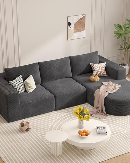 Modular Sectional Sofa with L-Shape Chaise,Cloud Sectional Modern Sleeper Couch with Deep Seat,Sponge Compression Sofas No Assembly Required (Dark Gray-Corduroy Fabric) 1PCS
