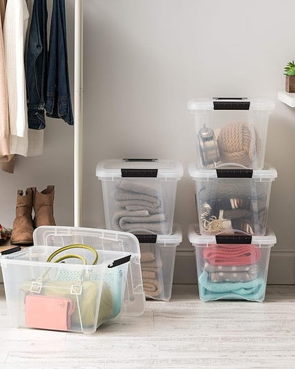 IRIS USA 19 QT Plastic Storage Box with Lid and Latches - 6 Pack - BPA-Free, See-Through Organizing Solution, Durable Nestable Stackable Containers, Secure Pull Handle - Clear