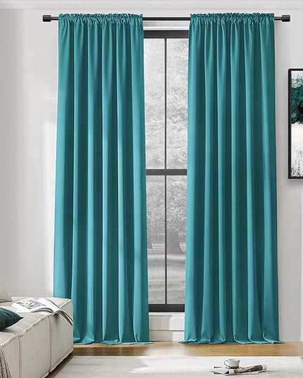 DONREN Thermal Room Darkening Draperies Window Curtain Panels - Easy Care Solid Rod Pocket Curtains for Dining Room (52 W x 96 L,2 Panels,Teal)
