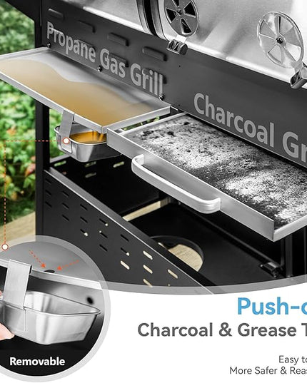 3 Burner Propane Gas and Charcoal Grill Combo with Side Burner & Porcelain-Enameled Cast Iron Grates, 37,000 BTUs 685 SQIN Dual Fuel Outdoor BBQ Grill for Patio Garden Picnic Backyard Barbecue Cooking