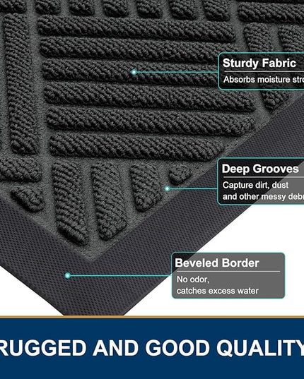 Smiry Front Door Mat Outside Entrance, Heavy Duty Outdoor Indoor Natural Rubber Doormat, Non Slip, Trap Dirt and Moisture, Easy Clean, Low Profile Patio Porch Entryway Mat, 71x47, Black