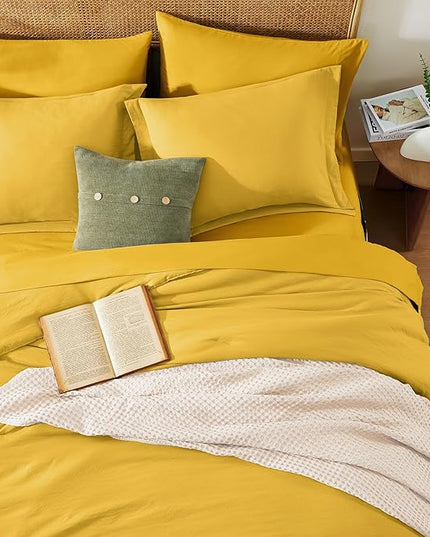 WRENSONGE King Size Comforter Set- 7 Pieces Soft Yellow Bed in a Bag with Fitted Sheet, Flat Sheet 2 Pillow Shams, and 2 Pillowcases- King Bedding Set for All Season