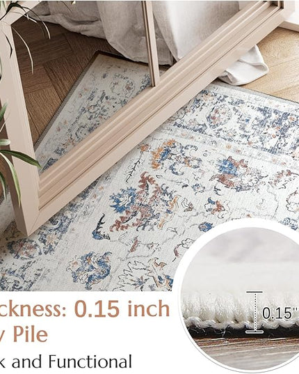 jinchan Area Rug 2x3 Entryway Rug - Washable Vintage Floral Doormat Small Door Mat Indoor Boho Lightweight Thin Non-Slip Retro Distressed Carpet for Doorway Kitchen Bathroom Bedroom Grey Multi